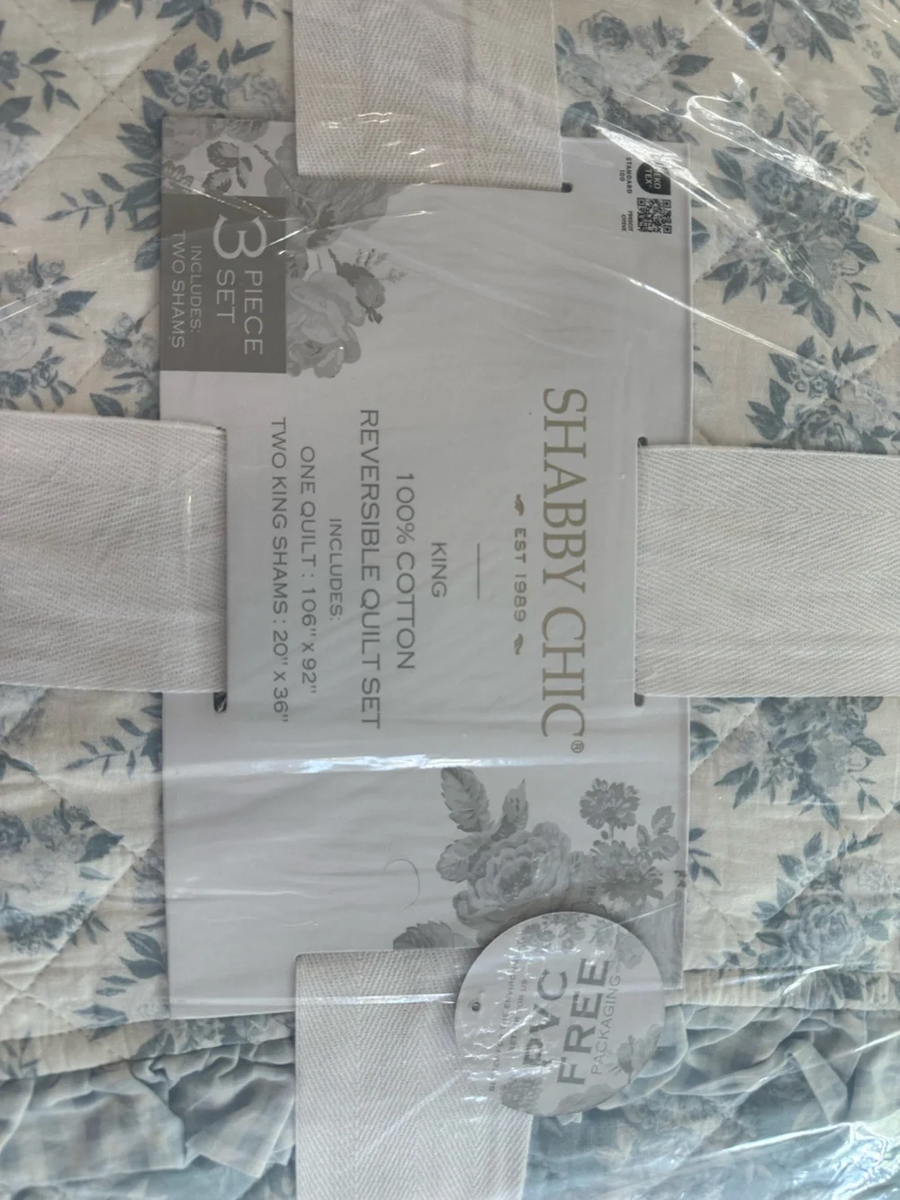 Shabby Chic Light Blue Floral Reversible Quilt Set